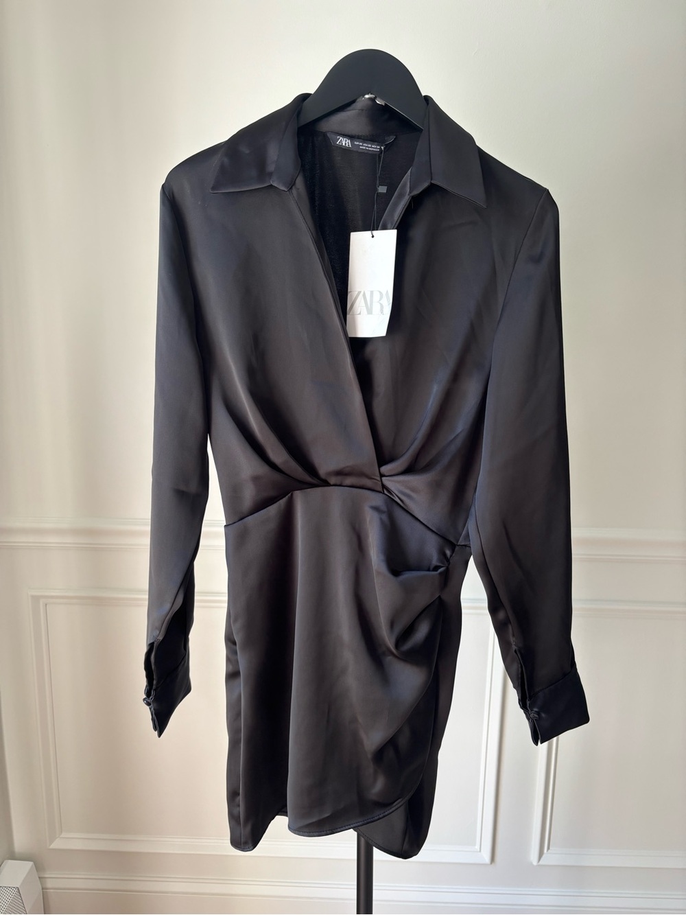 Zara Black Satin Button-Down Blouse